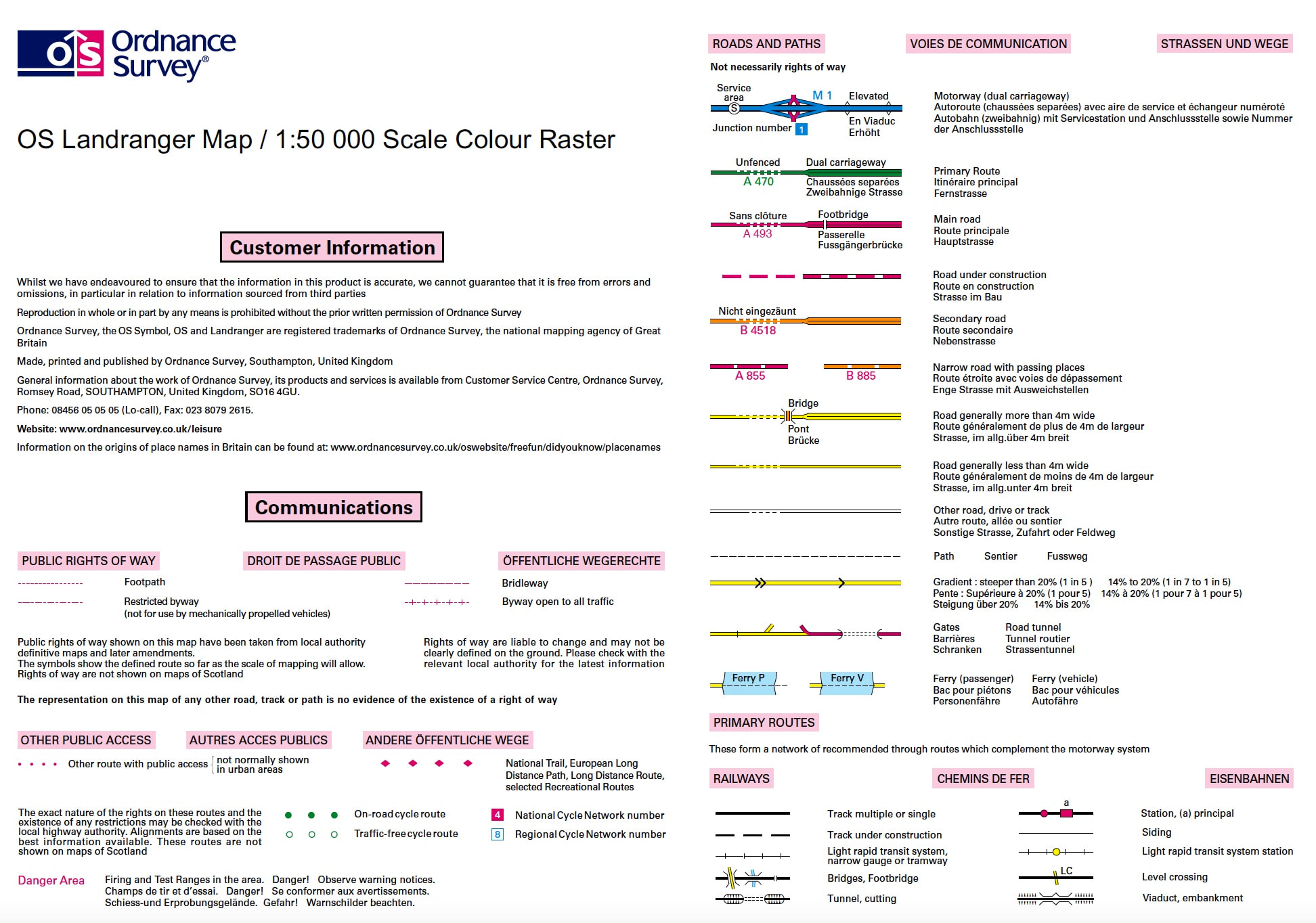 Ordnance Survey 1:50000 Key - Page One