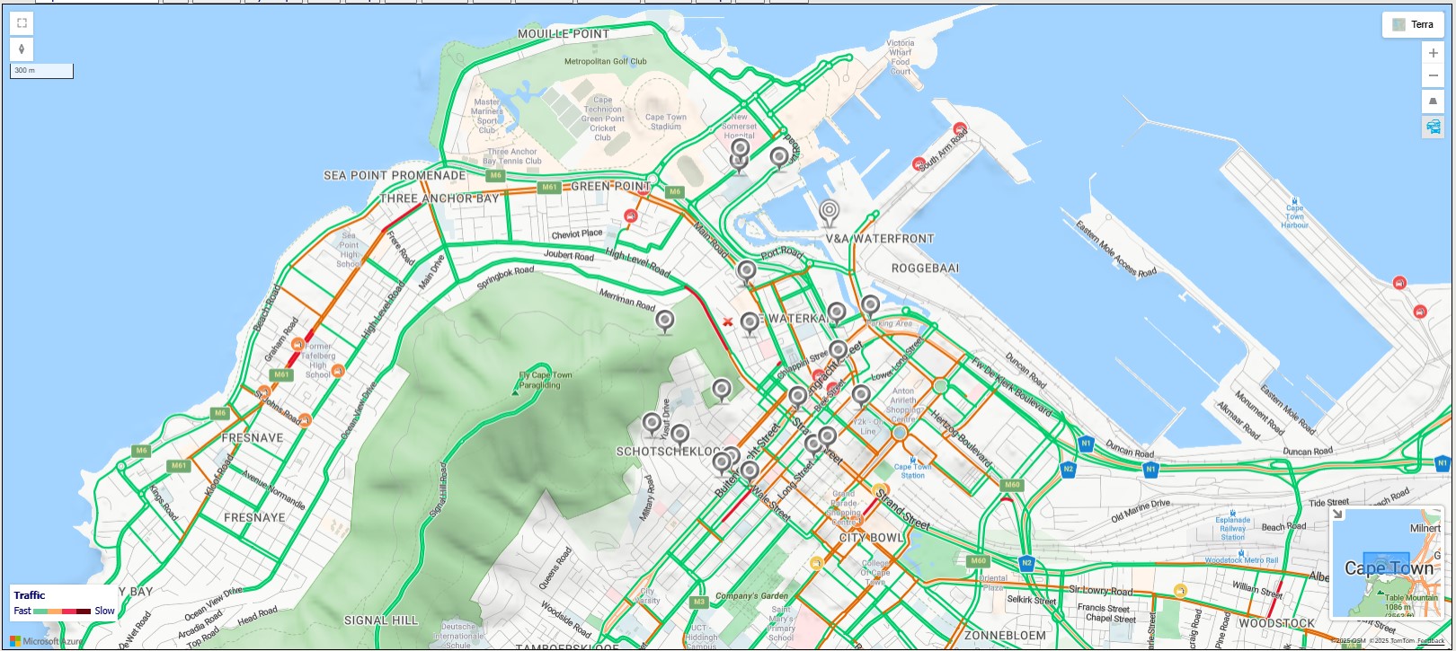 Azure map with road, UK Ordnance Survey, aerial and bird's eye maps