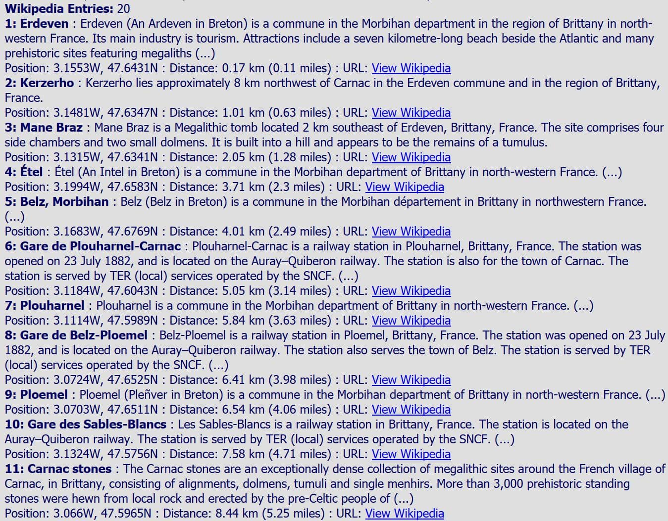 20 Wikipedia Entries